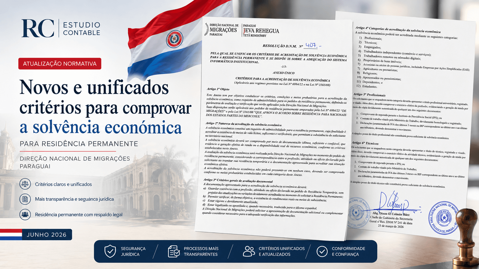 Solvência econômica para residência permanente no Paraguai: novos critérios da Migrações 2026